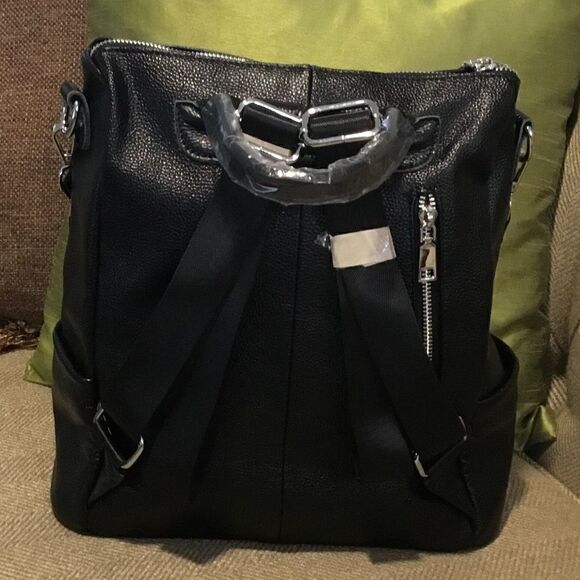 BACKPACK BLACK PEBBLE LEATHER TWO COLOR GUITAR STRAP SCHOOL WORK OFFICE … - Picture 9 of 13